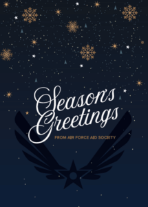 Seasons Greetings in white on a navy blue background